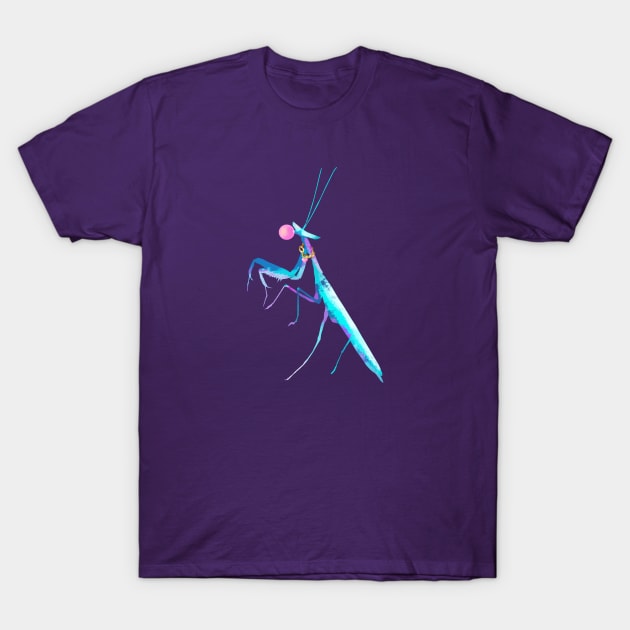 Blue Praying Mantis with Bubblegum T-Shirt by techno-mantis